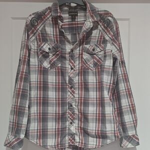 Helix Red and Gray Plaid Button-Up Shirt